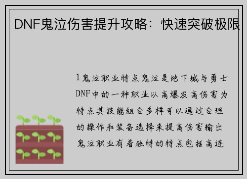 DNF鬼泣伤害提升攻略：快速突破极限